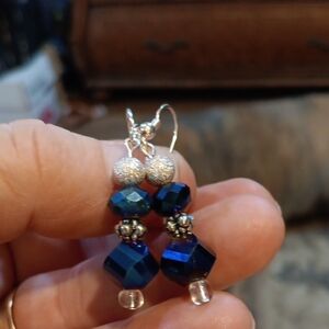 2/$12 Handmade Iridescent Blue and Silver Accent Beaded Earrings